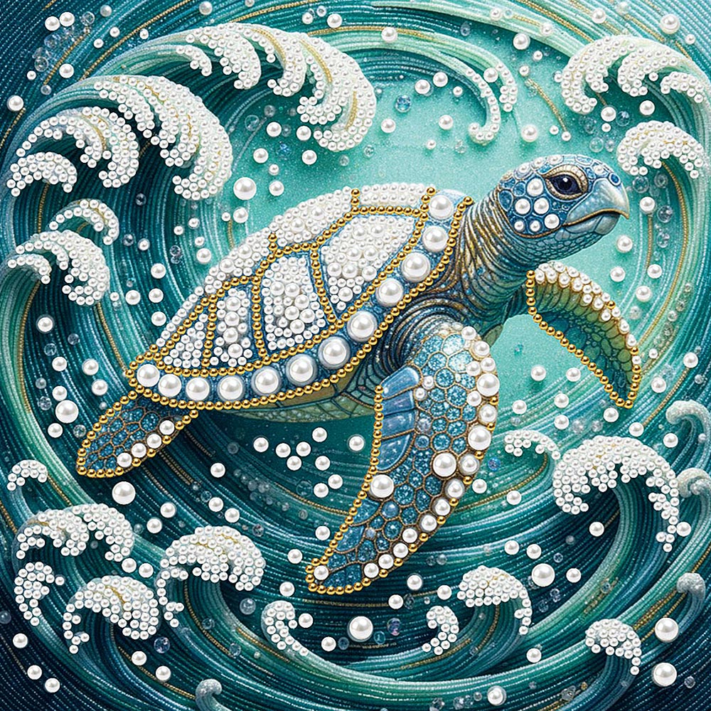 Diamond Painting | Pearl Painting | Sea Turtle in Swirling Waves