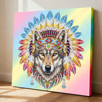 Diamond Painting | Pearl Painting | Tribal Wolf adorned with Feathers