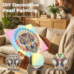Diamond Painting | Pearl Painting | Tribal Wolf adorned with Feathers