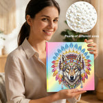 Diamond Painting | Pearl Painting | Tribal Wolf adorned with Feathers