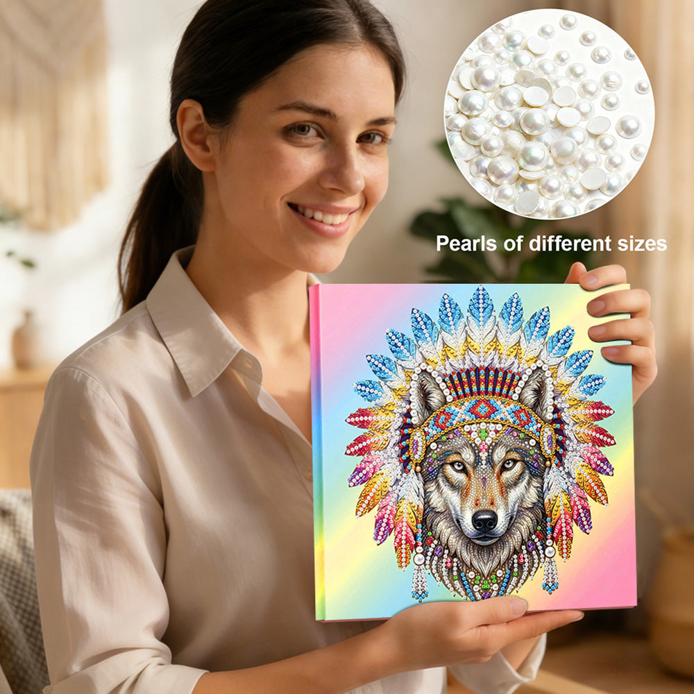 Diamond Painting | Pearl Painting | Tribal Wolf adorned with Feathers