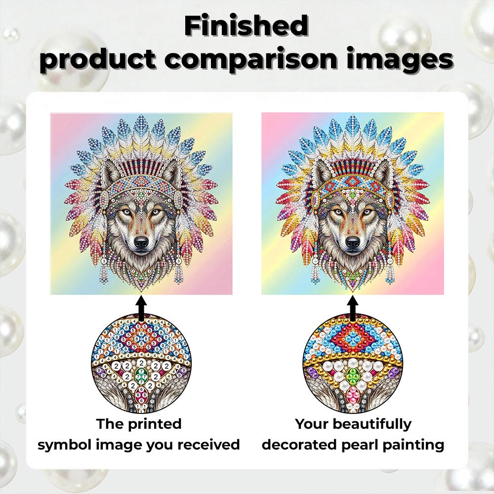 Diamond Painting | Pearl Painting | Tribal Wolf adorned with Feathers
