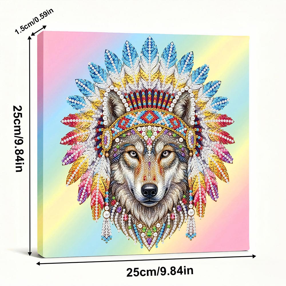 Diamond Painting | Pearl Painting | Tribal Wolf adorned with Feathers