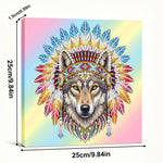 Diamond Painting | Pearl Painting | Tribal Wolf adorned with Feathers