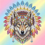 Diamond Painting | Pearl Painting | Tribal Wolf adorned with Feathers