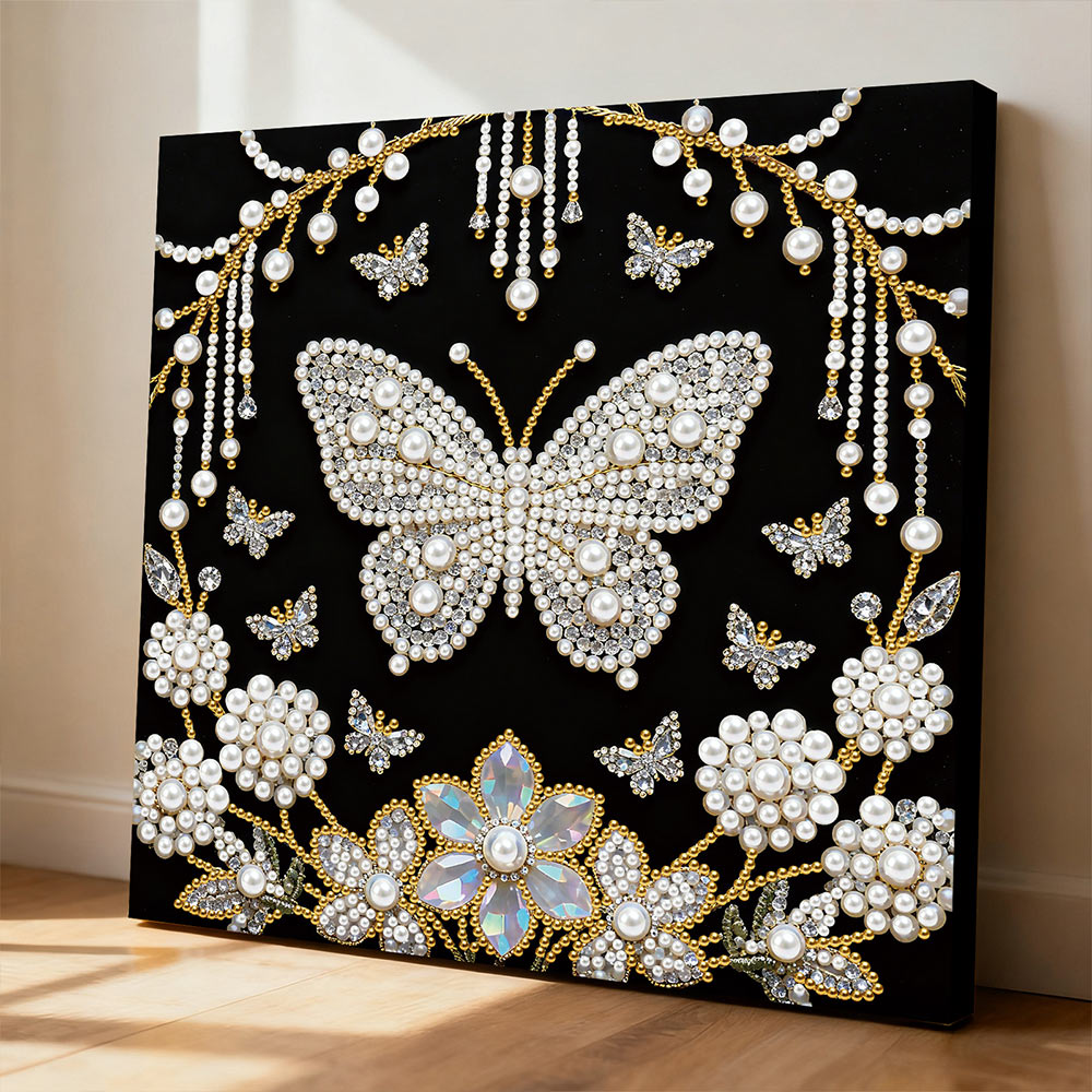 Diamond Painting | Pearl Painting | White Butterfly and Dandelions