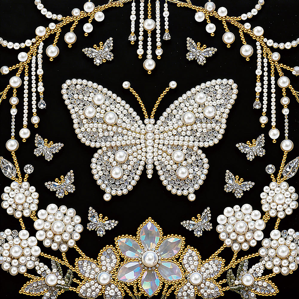 Diamond Painting | Pearl Painting | White Butterfly and Dandelions