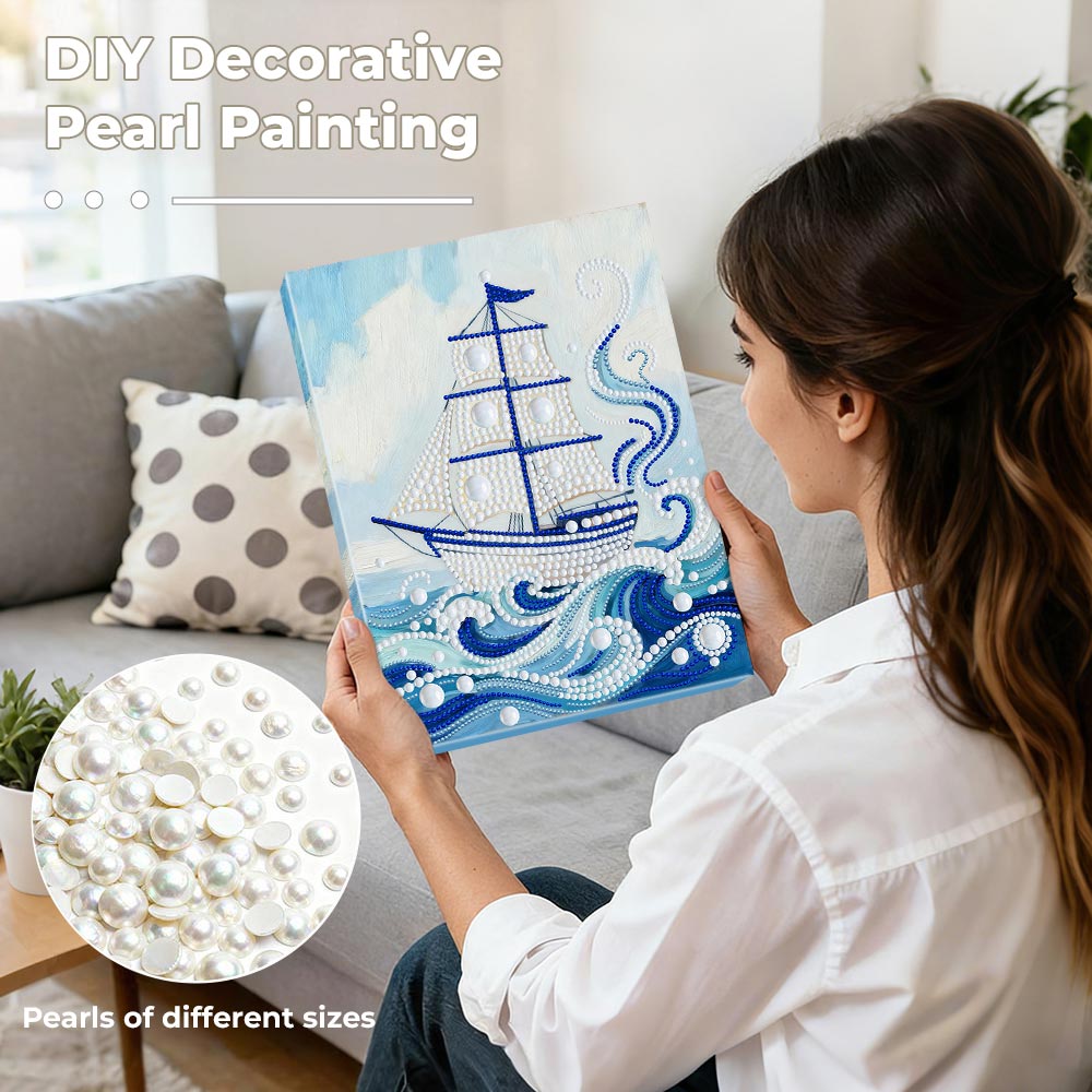 Diamond Painting | Pearl Painting | White Sailboat on Blue Waves