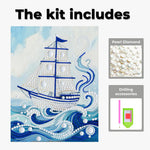 Diamond Painting | Pearl Painting | White Sailboat on Blue Waves