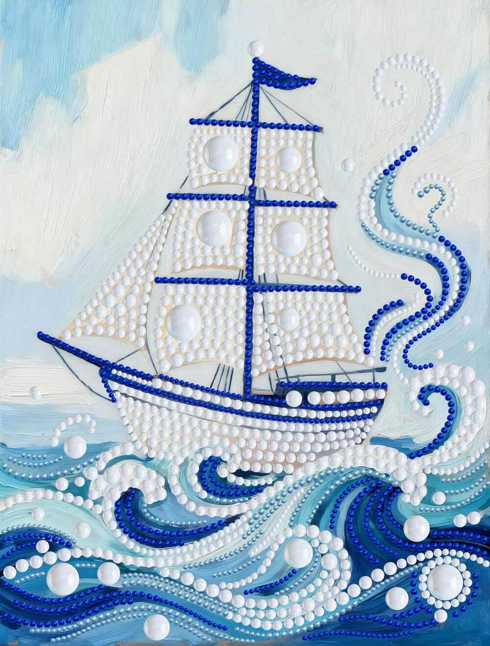 Diamond Painting | Pearl Painting | White Sailboat on Blue Waves