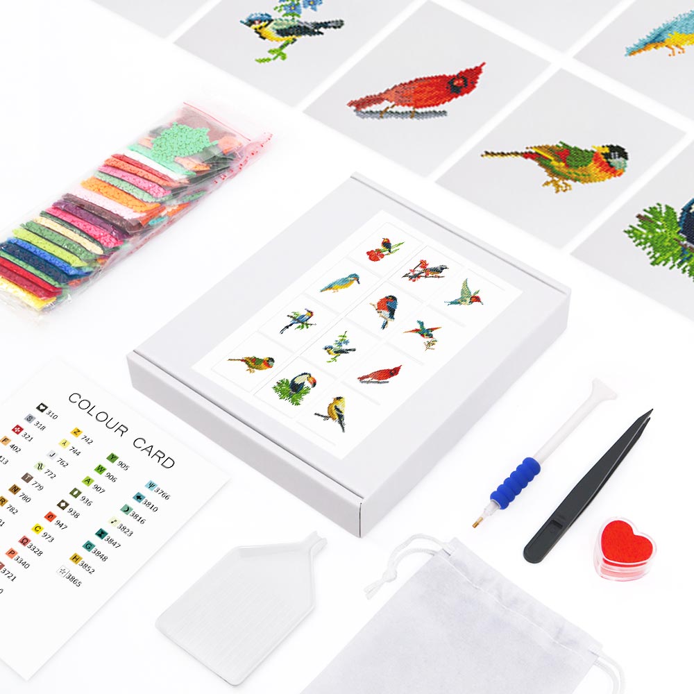Different Kinds of Birds 12Pcs - Mini Diamond Painting Kit