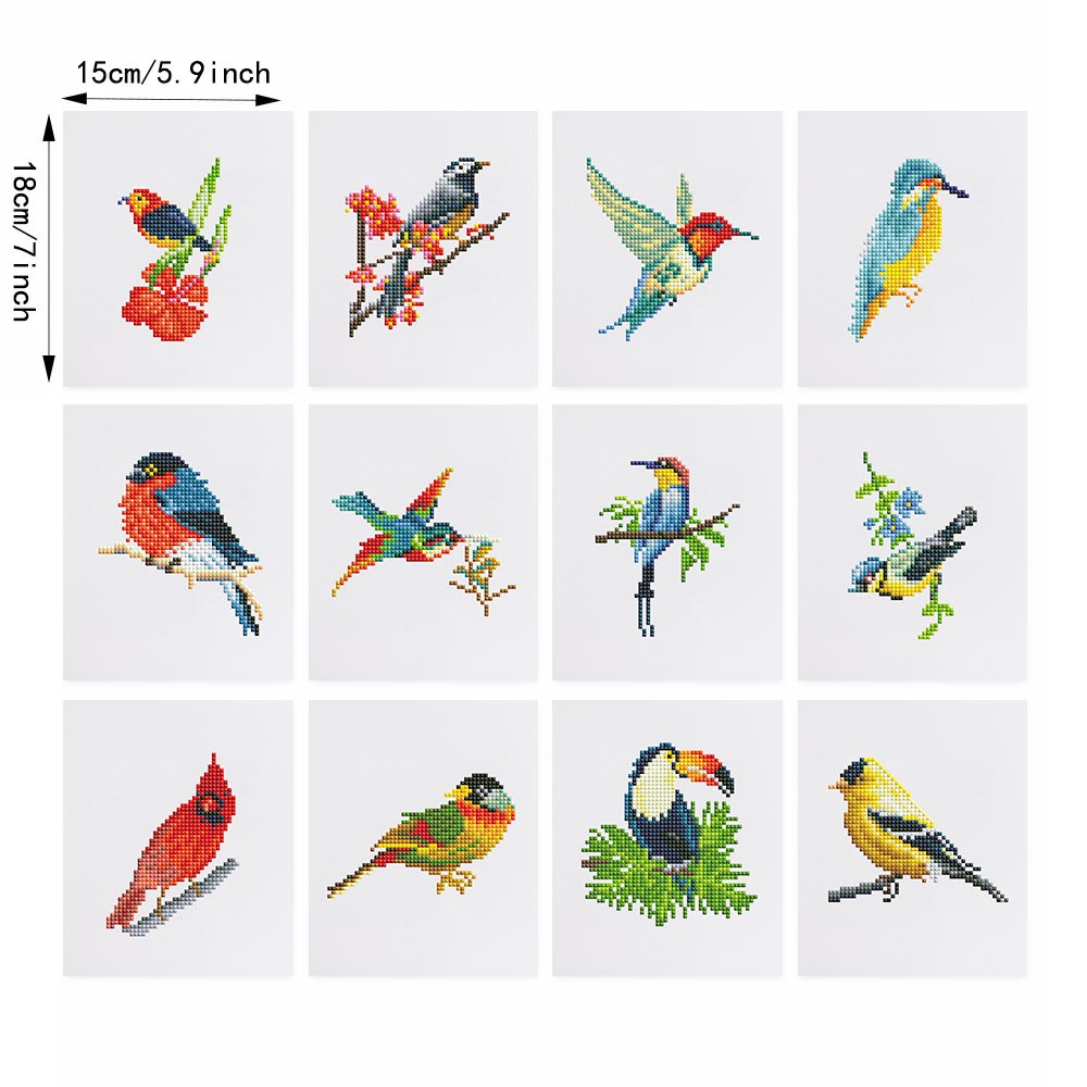 Different Kinds of Birds 12Pcs - Mini Diamond Painting Kit