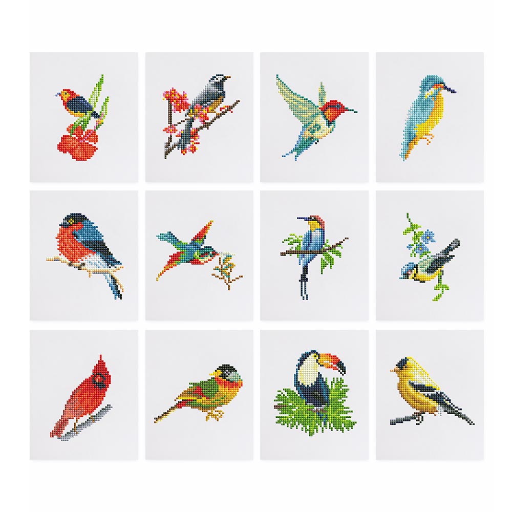 Different Kinds of Birds 12Pcs - Mini Diamond Painting Kit