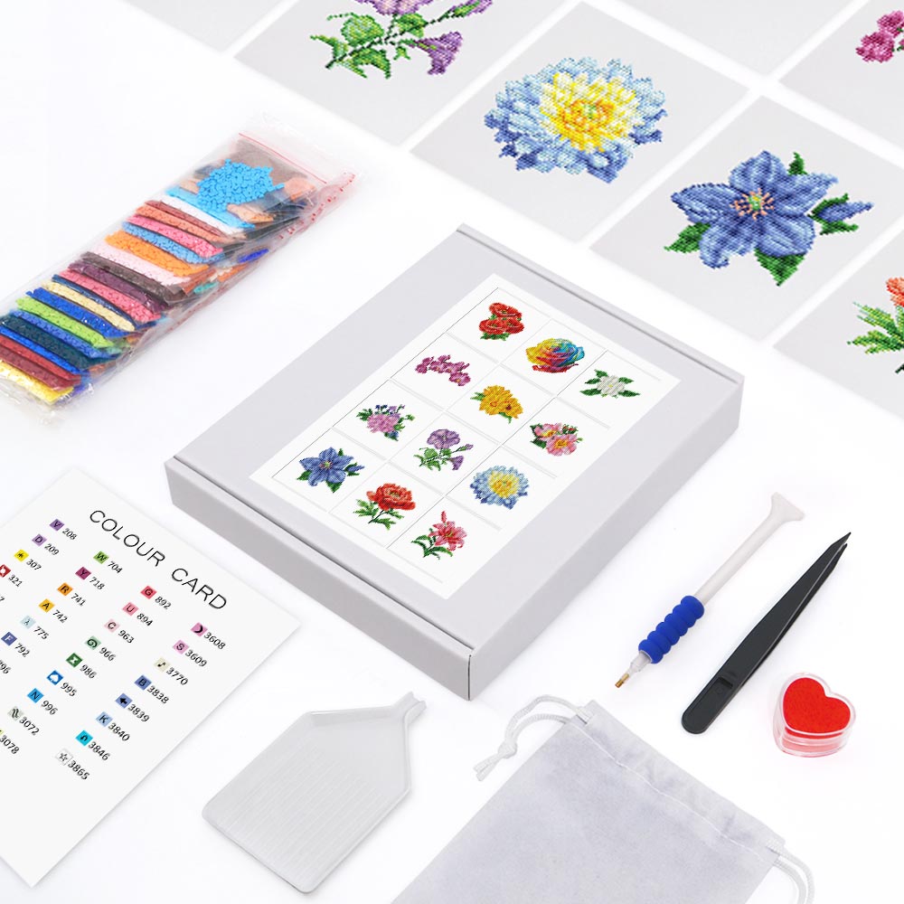 Different Varieties of Flowers 12Pcs - Mini Diamond Painting Kit