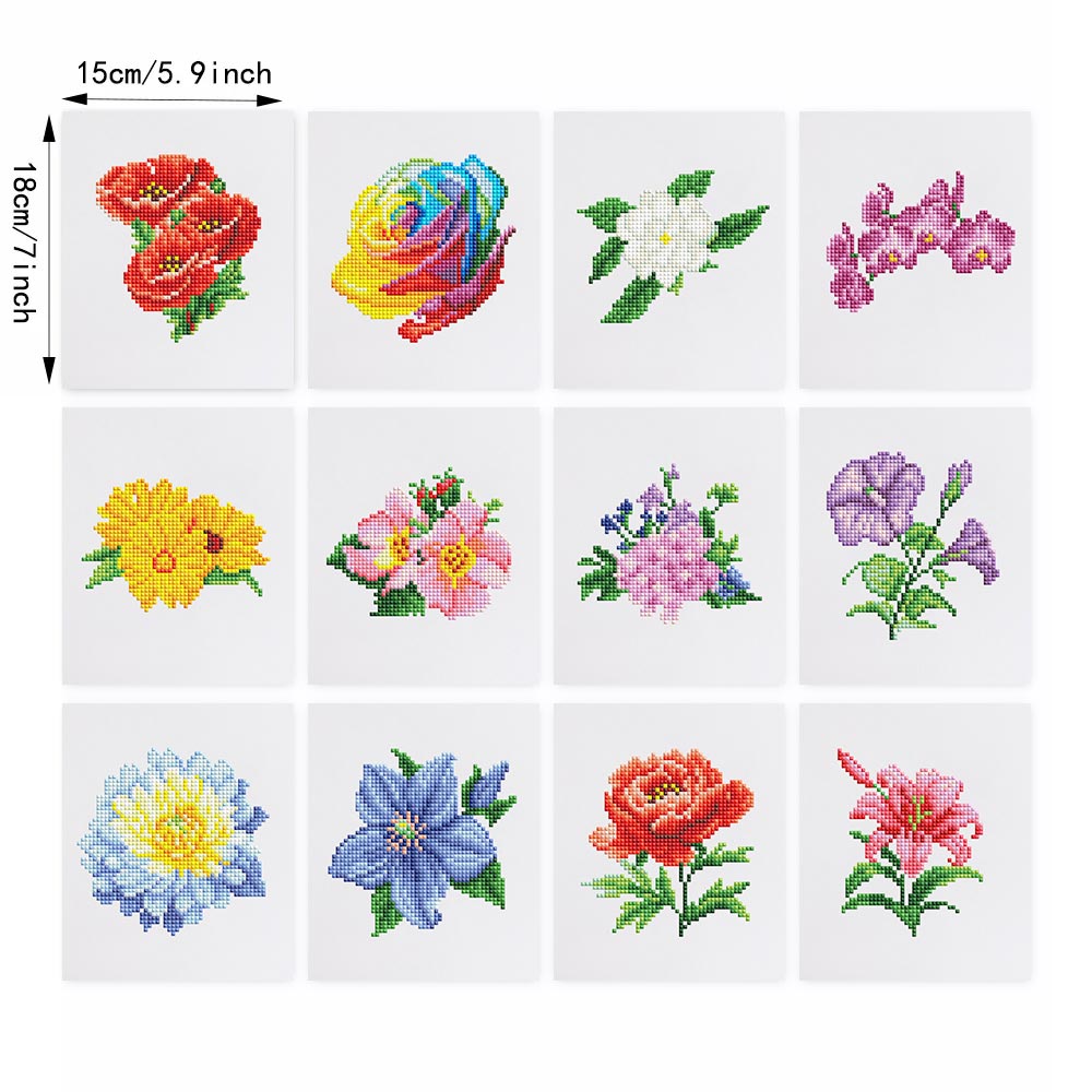 Different Varieties of Flowers 12Pcs - Mini Diamond Painting Kit