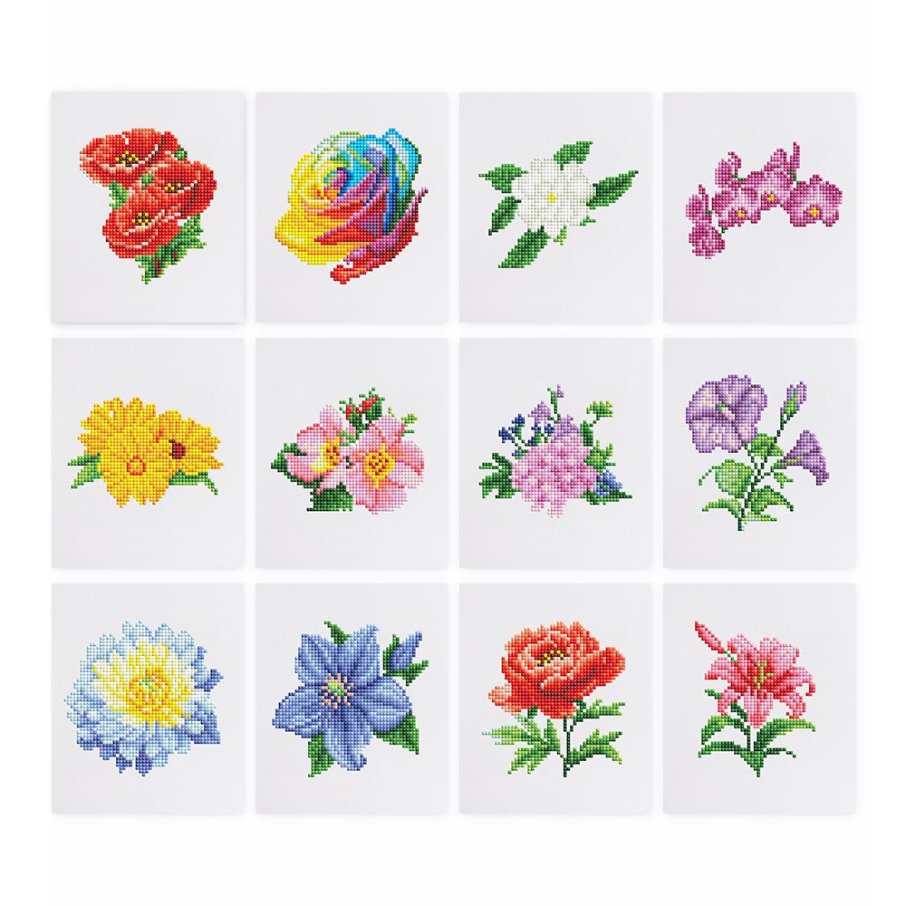 Different Varieties of Flowers 12Pcs - Mini Diamond Painting Kit