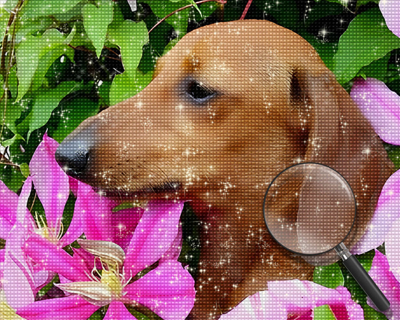 Dog among Flowers Diamond Painting