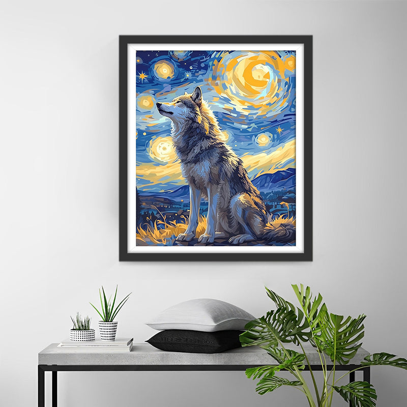 Dog under the Starry Night Diamond Painting