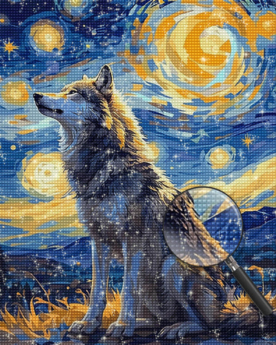 Dog under the Starry Night Diamond Painting