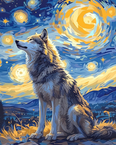 Dog under the Starry Night Diamond Painting