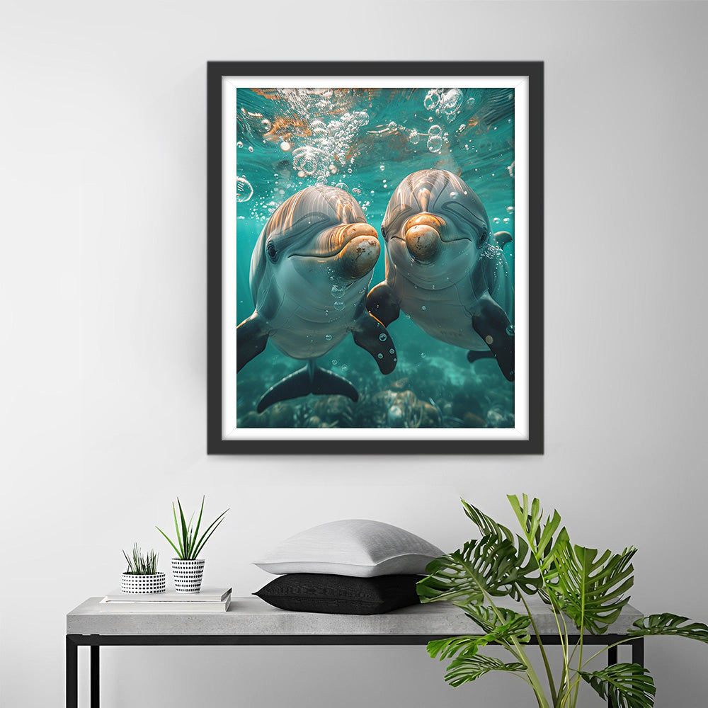 Dolphin Couple under the Green Sea Diamond Painting