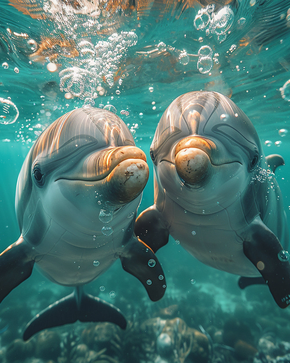 Dolphin Couple under the Green Sea Diamond Painting