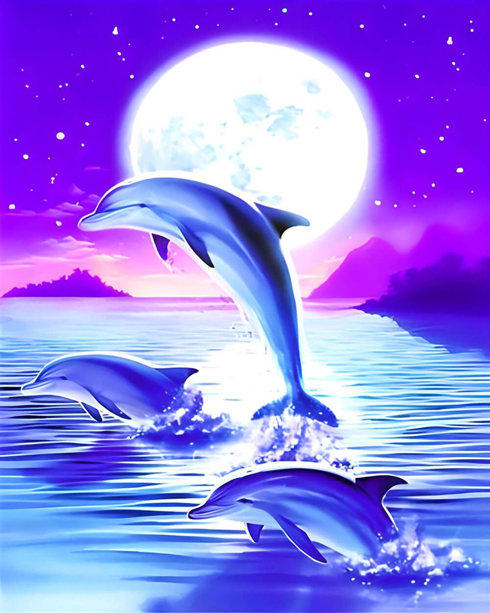 Dolphins and Moon Diamond Painting