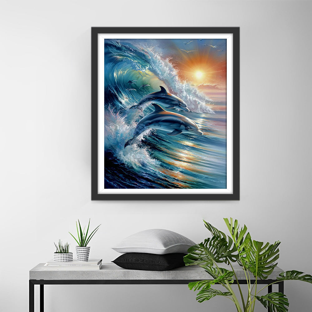 Dolphins Chasing Waves Diamond Painting
