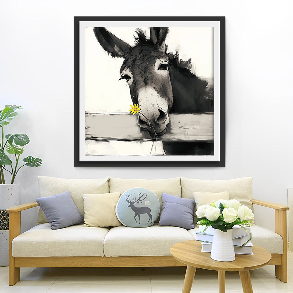 Donkey and Yellow Daisy Diamond Painting