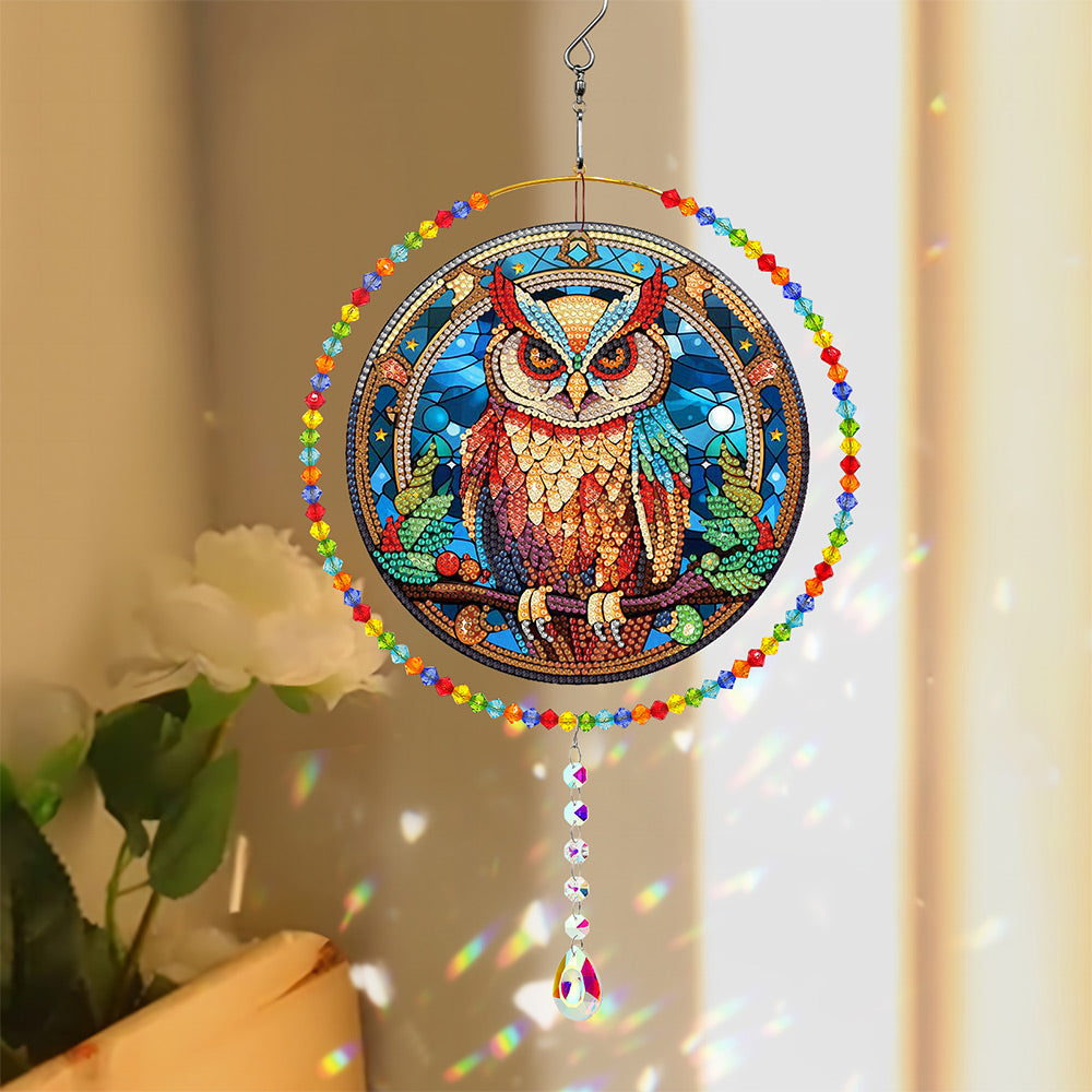 Double-Sided Diamond Painting Crystal Suncatcher Hanging Ornament - A Serious Owl