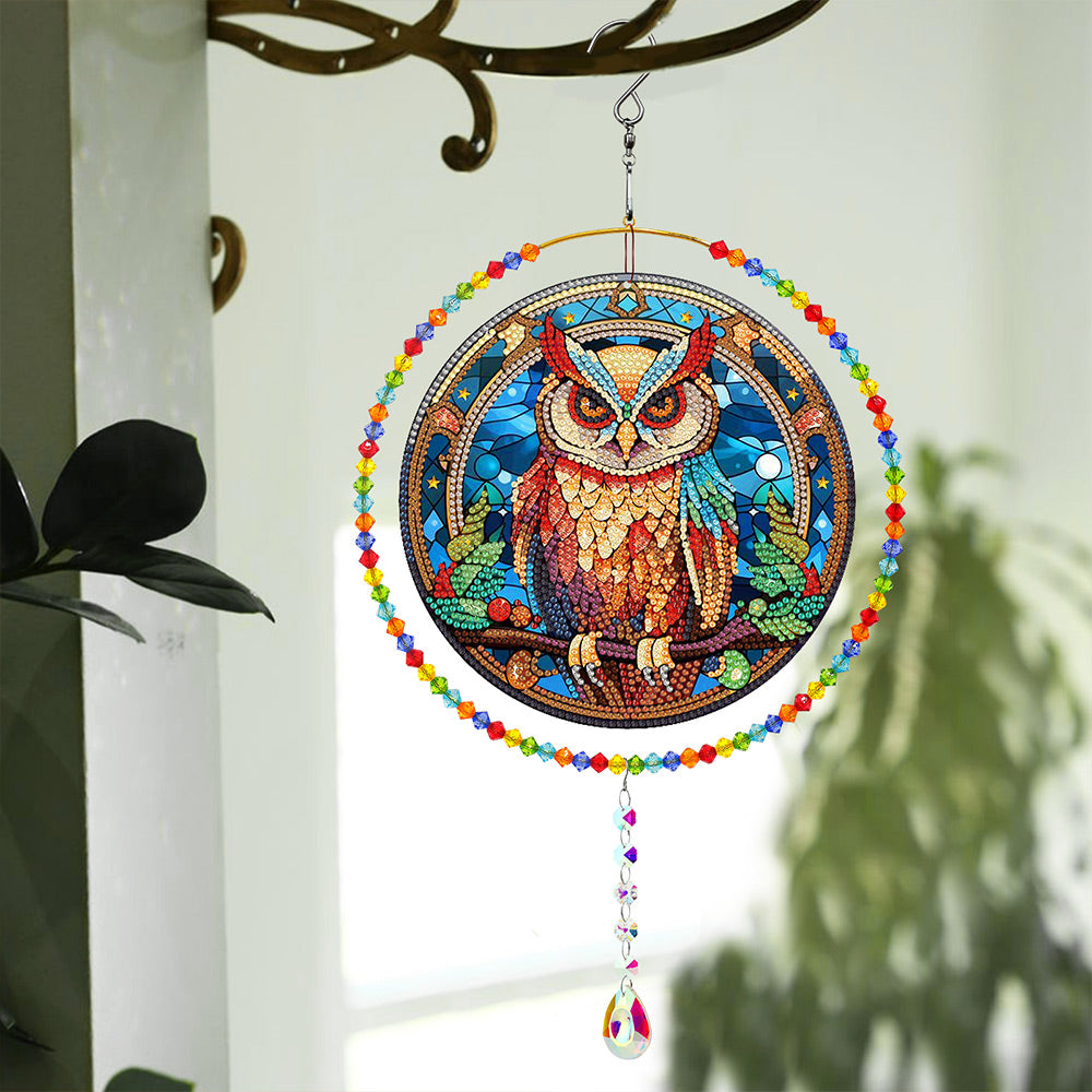 Double-Sided Diamond Painting Crystal Suncatcher Hanging Ornament - A Serious Owl