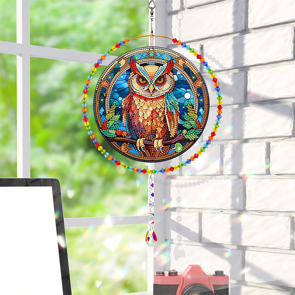 Double-Sided Diamond Painting Crystal Suncatcher Hanging Ornament - A Serious Owl