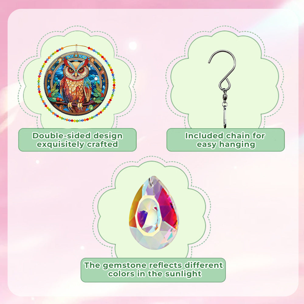 Double-Sided Diamond Painting Crystal Suncatcher Hanging Ornament - A Serious Owl