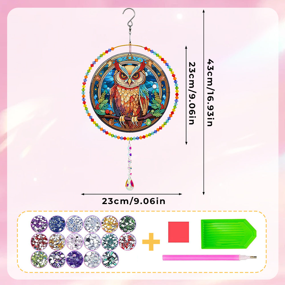 Double-Sided Diamond Painting Crystal Suncatcher Hanging Ornament - A Serious Owl