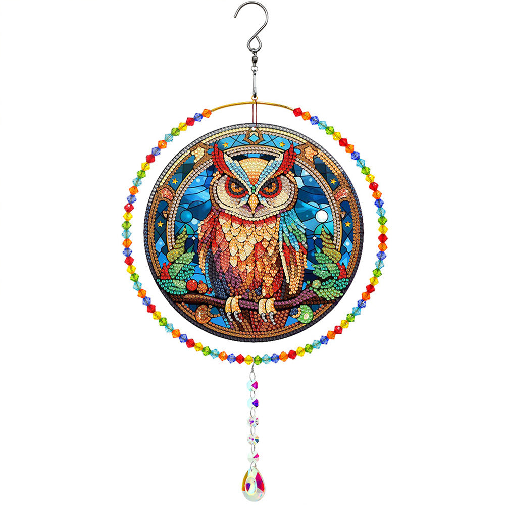Double-Sided Diamond Painting Crystal Suncatcher Hanging Ornament - A Serious Owl