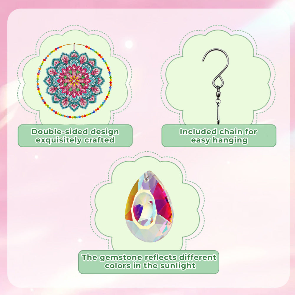 Double-Sided Diamond Painting Crystal Suncatcher Hanging Ornament - Lotus Mandala