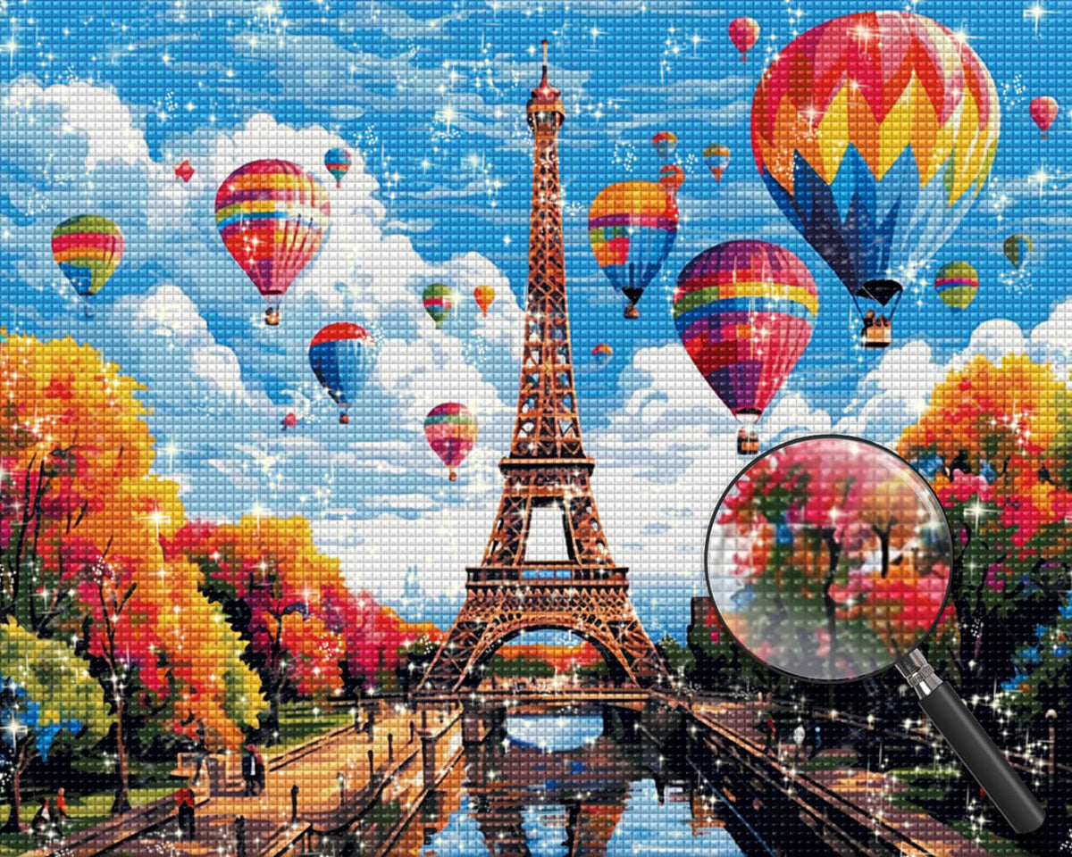Eiffel Tower and Hot Air Balloons Diamond Painting