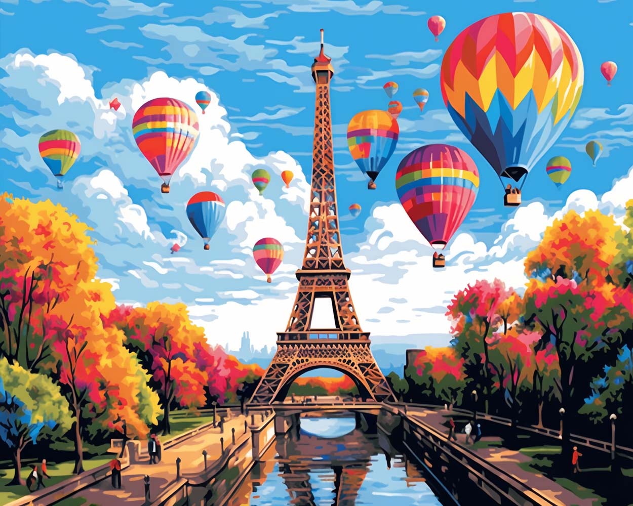 Eiffel Tower and Hot Air Balloons Diamond Painting