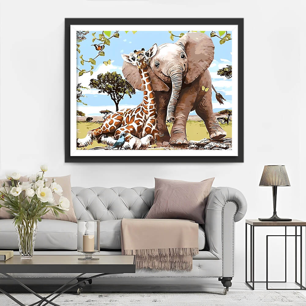 Elephant and Giraffe Friends Diamond Painting