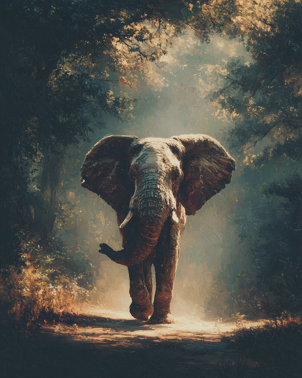 Elephant in the Misty Forest Diamond Painting