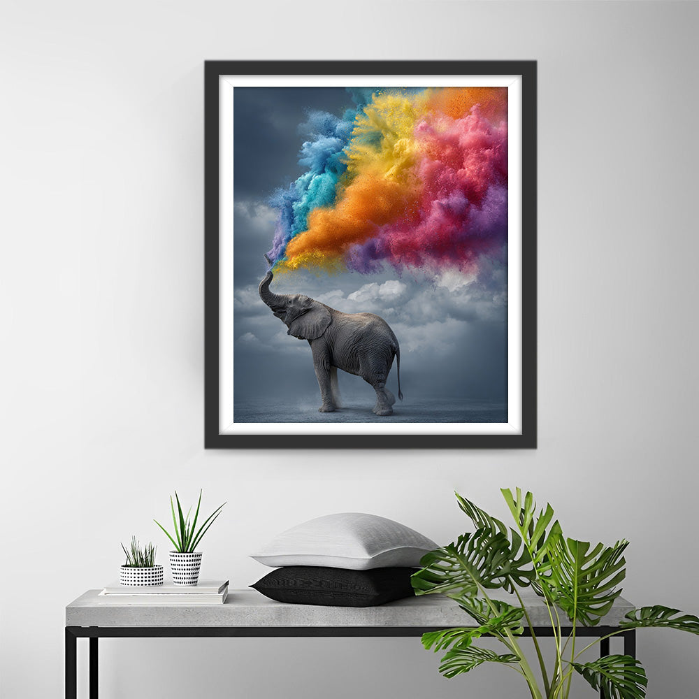 Elephant Spraying Colored Smoke Diamond Painting