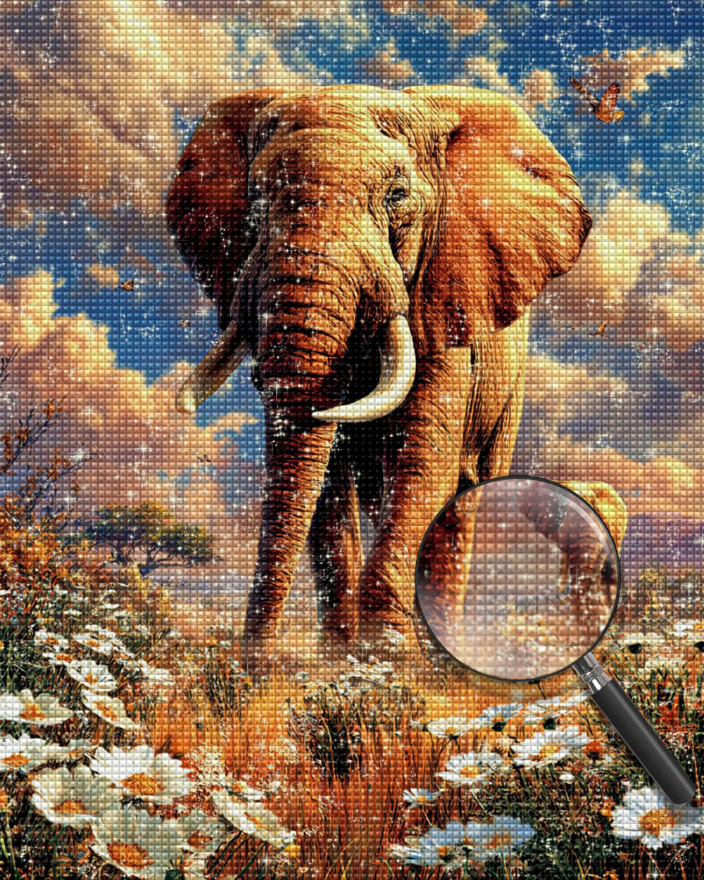 Elephants in a Daisy Field Diamond Painting