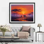 Elephants on the African Savanna at Sunset Diamond Painting