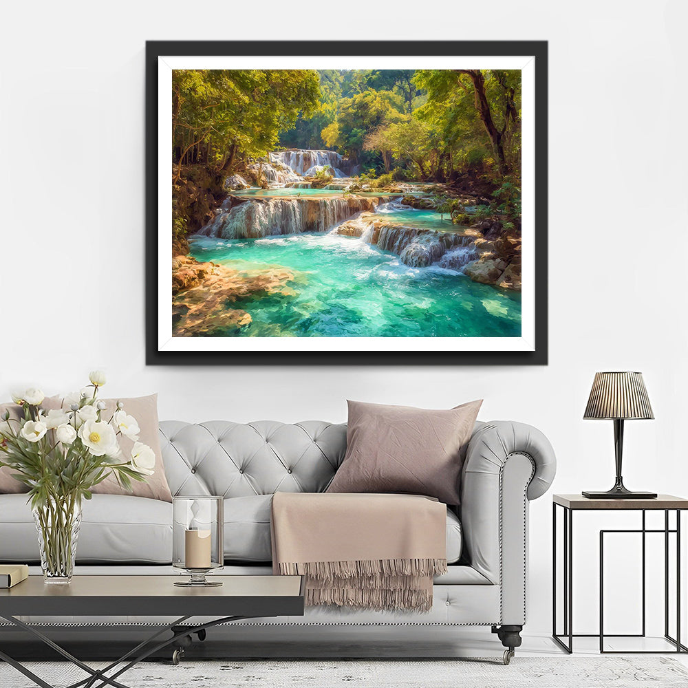Emerald Green Multi-Tiered Waterfall Diamond Painting