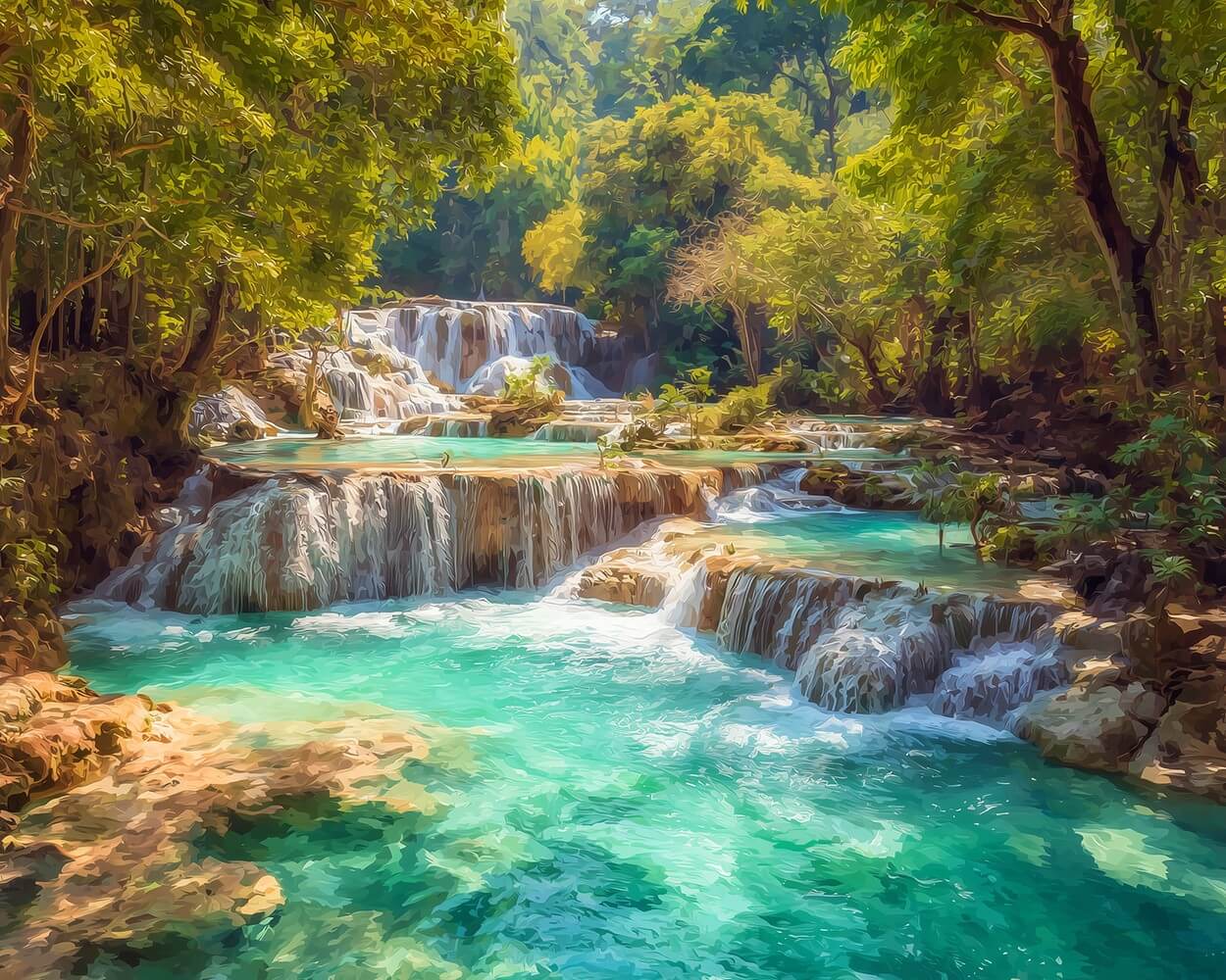 Emerald Green Multi-Tiered Waterfall Diamond Painting