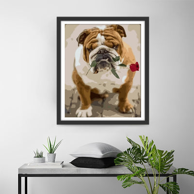 English Bulldog and a Red Rose Diamond Painting