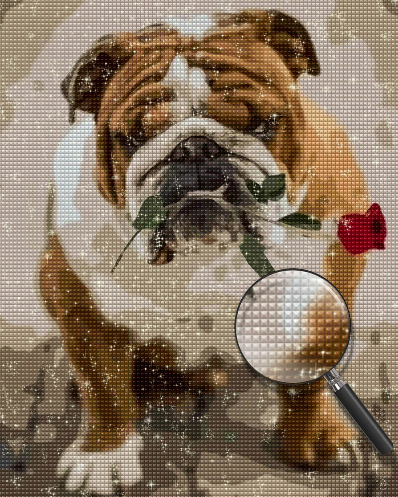 English Bulldog and a Red Rose Diamond Painting