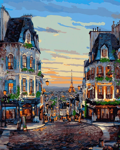 European Town at Sunset Diamond Painting