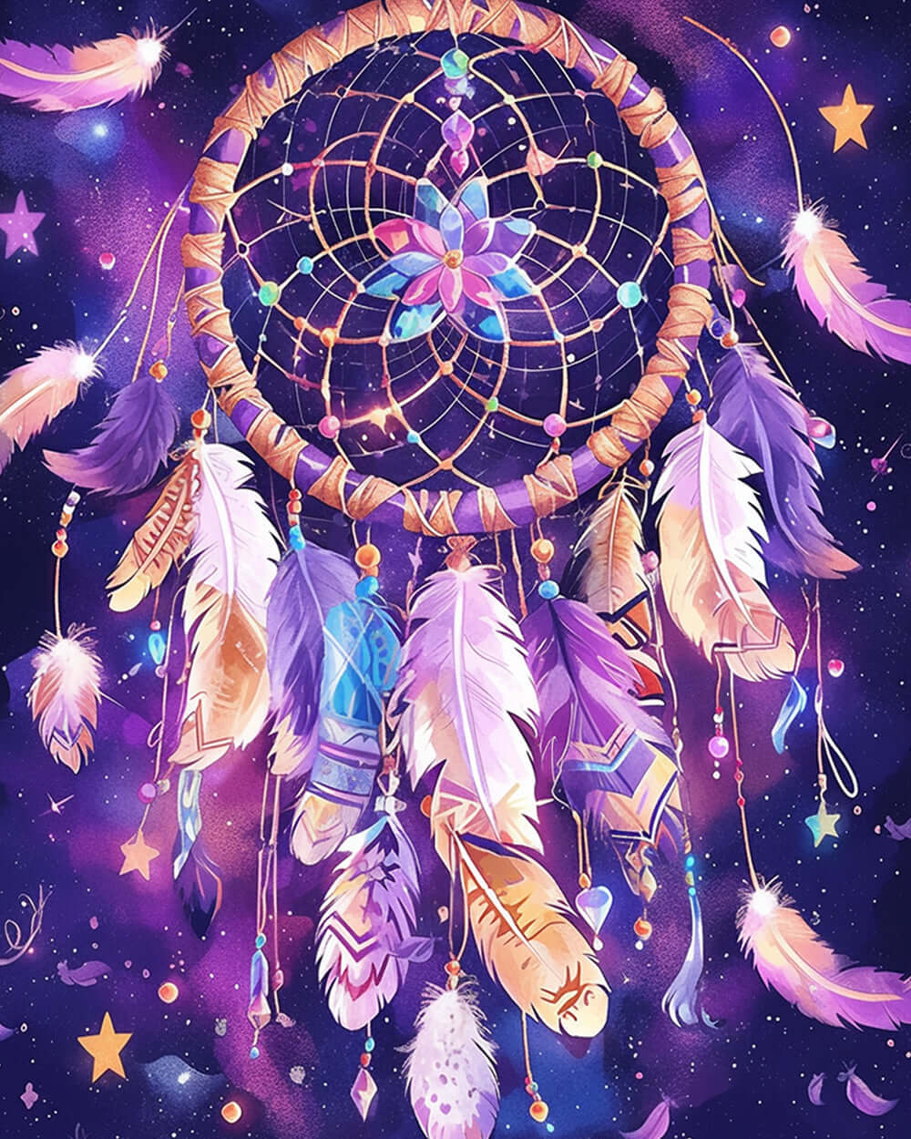 Fantastic Purple Dreamcatcher with Feathers Diamond Painting