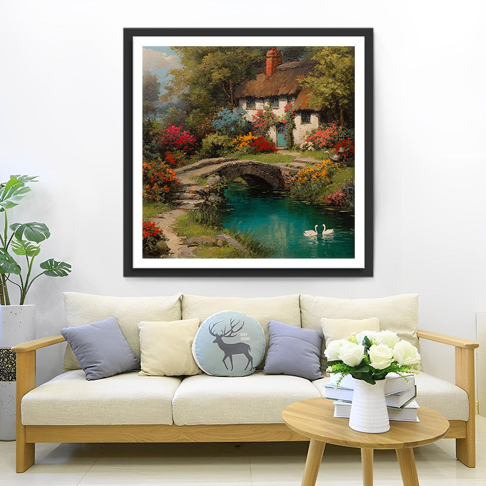 Farmhouse and River Diamond Painting